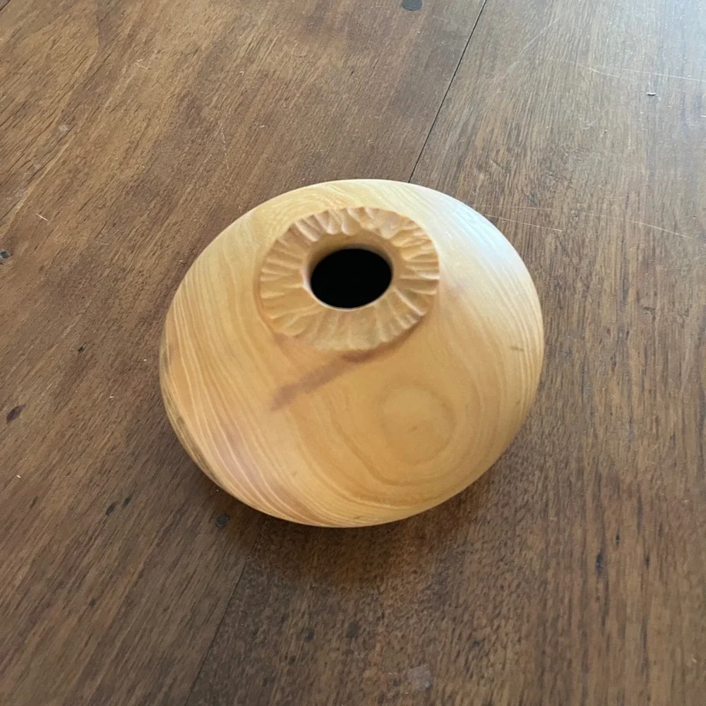 Vintage Style Turned Wood Bud Vase, Unsigned Studio Wood Art Vessel 5